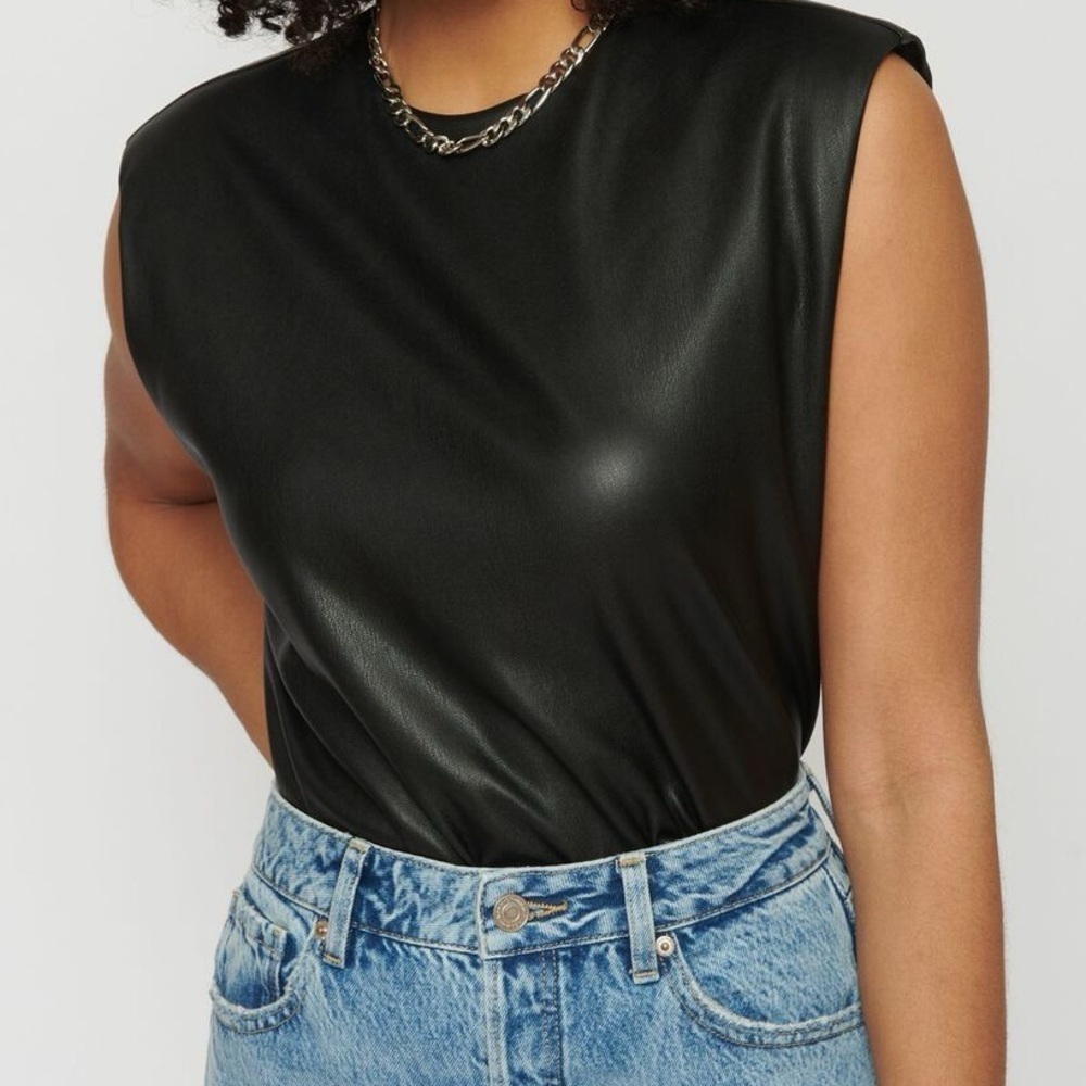 Sleeveless Black Faux Leather Tank Top